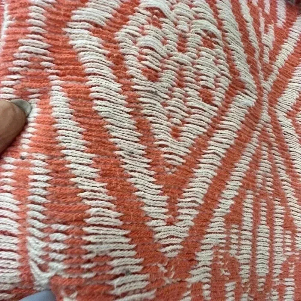 Lucky Brand Fringe Jacquard Cardigan Sweater Vest Sz M Orange Black Aztec‎